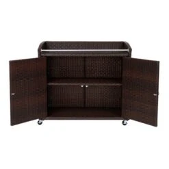 Teamson Home 39.5" Veronica Rolling Outdoor PE Rattan Bar Cart With Storage, Brown -Garden Furniture Store GUEST a2cab8a8 d43f 4592 bcaf 1e3b03f72051