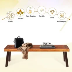 Costway Patio Acacia Wood Dining Bench Seat With Rustic Steel Legs For Outdoor Indoor -Garden Furniture Store GUEST a334d559 c1f4 4a2a b7fb 41d1e8653101