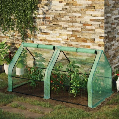 Outsunny 6' X 3' X 3' Mini Greenhouse Portable Hot House With Large Zipper Doors & Water/UV PE Cover For Outdoor And Garden, Green 2 Outsunny 6' X 3' X 3' Mini Greenhouse Portable Hot House With Large Zipper Doors & Water/UV PE Cover For Outdoor And Garden, Green - Image 2