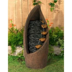John Timberland Modern Rustic Outdoor Floor Water Fountain With Light LED 34 1/2" High Cascading For Yard Garden Patio Deck