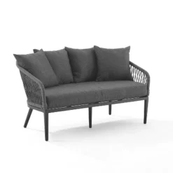 Dover 2pc Outdoor Rope Conversation Set With Loveseat & Coffee Table - Charcoal/Matte Black - Crosley -Garden Furniture Store GUEST a5765d89 4b1f 41a8 980b df1bca8ae027