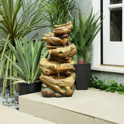 4 Tier Tree Trunk Log Fountain Brown/Gray - Alpine Corporation 1 4 Tier Tree Trunk Log Fountain Brown/Gray - Alpine Corporation