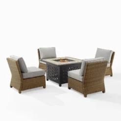 Bradenton 5pc Outdoor Wicker Armless Chair & Fire Table Set - Crosley -Garden Furniture Store GUEST a6bedb2e aa5e 4e0b 9f2d 85ba9020c114