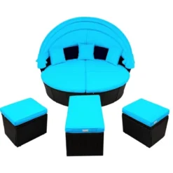 6pc Wicker Round Outdoor Sectional Set With Cushions - Black/Blue - GODEER 35 6pc Wicker Round Outdoor Sectional Set With Cushions - Black/Blue - GODEER -Garden Furniture Store GUEST a77ce292 d5a8 43f7 baeb 6b767b1708f4