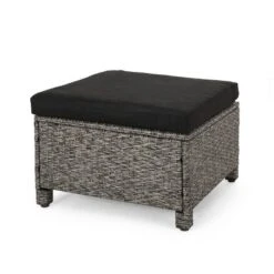 Puerta 2pk Outdoor Wicker Ottomans With Cushions - Black/Dark Gray - Christopher Knight Home -Garden Furniture Store GUEST a81346ef 2480 447a 8798 3af84cba5b4f