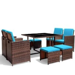 9pc Outdoor Conversation Set With Tempered Glass Table, Cushioned Chairs & Ottomans - Devoko -Garden Furniture Store GUEST a817e383 ecda 437f a5f3 d7310f5b603c