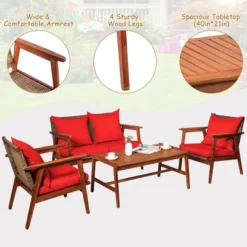 Costway 4PCS Patio Rattan Furniture Set Acacia Wood Frame Cushioned Sofa Chair -Garden Furniture Store GUEST a81a5c1b 4c57 4d57 afaf 8909ec72f86a