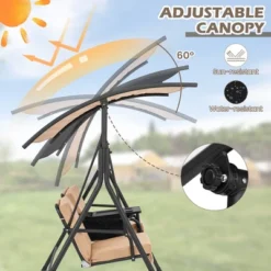 Costway 2-Person Canopy Porch Swing Padded Chair Cooler Bag Rotatable Tray TurquoiseBeigeBlack -Garden Furniture Store GUEST aa5a3544 636f 481a b0e6 79b2e50834e2