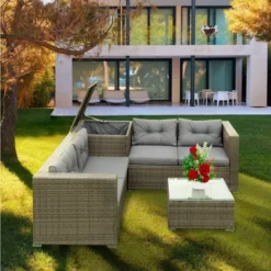 4pc Wicker Patio Seating Set With Cushions - Gray - GODEER -Garden Furniture Store GUEST aa6d1a3d 175f 435d 9cca b90ceeefe73a