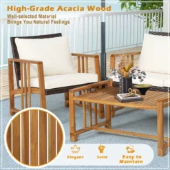 Costway 8PCS Patio Mix Brown Wicker Sofa Set Acacia Wood Frame With Seat & Back Cushions -Garden Furniture Store GUEST aa949582 1350 46cc 8914 576c10152db4