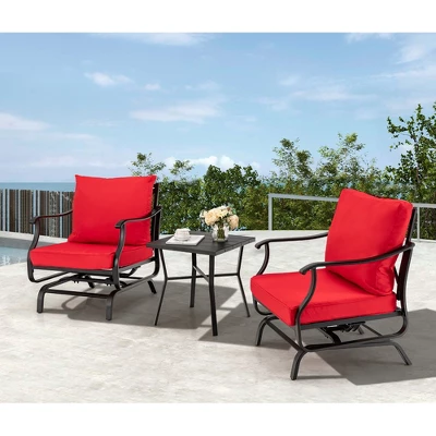 Tangkula 3PCS Outdoor Rocking Chair Set Patio Conversation Bistro Set W/ Red Cushions 1 Tangkula 3PCS Outdoor Rocking Chair Set Patio Conversation Bistro Set W/ Red Cushions