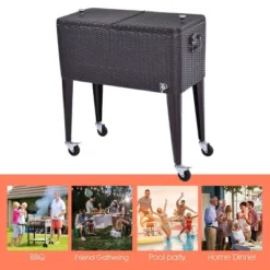 Costway Outdoor Rattan 80QT Party Portable Rolling Cooler Cart Ice Beer Beverage Chest 10 Costway Outdoor Rattan 80QT Party Portable Rolling Cooler Cart Ice Beer Beverage Chest -Garden Furniture Store GUEST ab8c220a bbcf 488c a0f1 f1d27e1ef731
