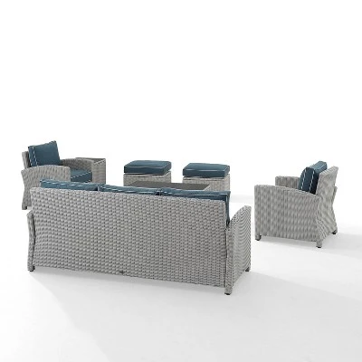 Bradenton 7pc Outdoor Wicker Sofa And Arm Chair Seating Set With Coffee Table, Side Table And 2 Ottomans - Navy/Gray - Crosley 7 Bradenton 7pc Outdoor Wicker Sofa And Arm Chair Seating Set With Coffee Table, Side Table And 2 Ottomans - Navy/Gray - Crosley - Image 7