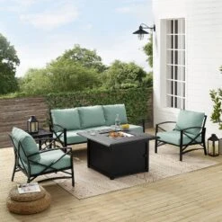 Kaplan 5pc Outdoor Sofa Set With Fire Table - Mist - Crosley -Garden Furniture Store GUEST ac8d7a10 df67 4f1e 9dd9 f1573c6d9221