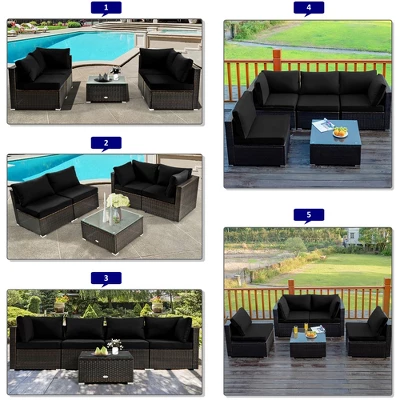 Costway 6PCS Patio Rattan Furniture Set 42'' Fire Pit Table Cover Sofa Cushion Off White/Black/Navy/Red/Turquoise 7 Costway 6PCS Patio Rattan Furniture Set 42'' Fire Pit Table Cover Sofa Cushion Off White/Black/Navy/Red/Turquoise - Image 7
