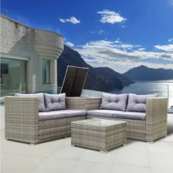 4pc Wicker Patio Seating Set With Cushions - Gray - GODEER -Garden Furniture Store GUEST af0dee47 1e7f 4a6f 90e4 95938824b2aa