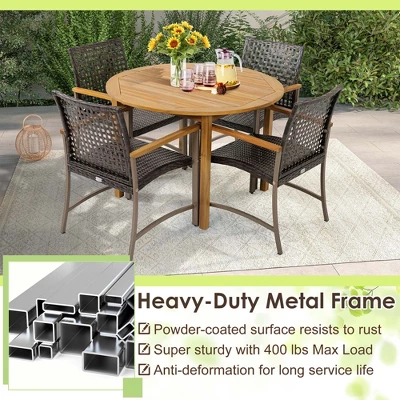 Costway Set Of 4 Patio Dining Chairs Outdoor Wicker Armchairs With Acacia Wood Armrests 4 Costway Set Of 4 Patio Dining Chairs Outdoor Wicker Armchairs With Acacia Wood Armrests - Image 4