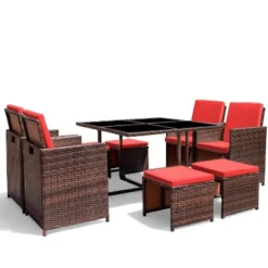 9pc Outdoor Conversation Set With Tempered Glass Table, Cushioned Chairs & Ottomans - Devoko -Garden Furniture Store GUEST b019c608 1643 4bb2 b405 98d5bcc00ddc
