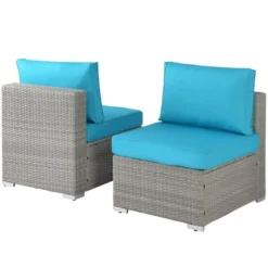 5pc Wicker Patio Seating Set With Cushions - Gray/Blue - GODEER -Garden Furniture Store GUEST b0634019 a1a2 4240 8395 f7d1324ef907