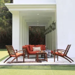 Westlake 3pc Wood Patio Chat Set With Cushion - Red Brick - Cambridge Casual -Garden Furniture Store GUEST b17f230f 1a76 48c2 b5ea da3f683a27b6