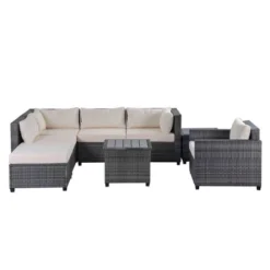 8pc Wicker Patio Conversation Set With Cushions - Beige - GODEER 20 8pc Wicker Patio Conversation Set With Cushions - Beige - GODEER -Garden Furniture Store GUEST b1ce9737 e8d2 4409 ac3f 55a042d12024