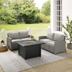 Bradenton 3pc Wicker Loveseat Set With Fire Table - Gray - Crosley -Garden Furniture Store GUEST b206f010 8590 460a bc00 17cdded36489