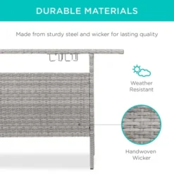 Best Choice Products Outdoor Patio Wicker Bar Counter Table W/ 2 Steel Shelves, 2 Sets Of Rails