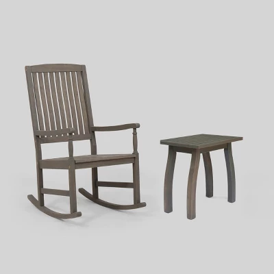 Arcadia 2pc Acacia Wood Rocking Chair And Side Table Set Gray - Christopher Knight Home 1 Arcadia 2pc Acacia Wood Rocking Chair And Side Table Set Gray - Christopher Knight Home