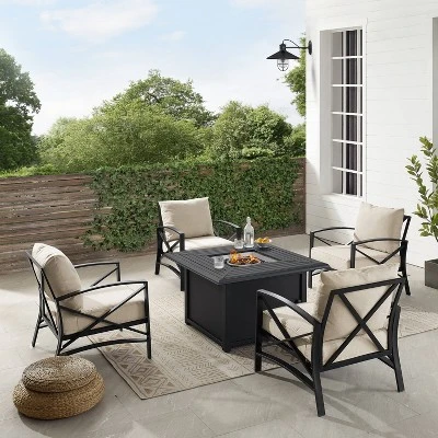 Kaplan 5pc Outdoor Conversation Set With Dante Fire Table & 4 Arm Chairs - Oatmeal - Crosley 3 Kaplan 5pc Outdoor Conversation Set With Dante Fire Table & 4 Arm Chairs - Oatmeal - Crosley - Image 3