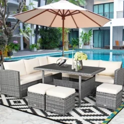 Costway 7 PCS Patio Rattan Dining Set Sectional Sofa Couch Ottoman Garden WhiteRedBlack 25 Costway 7 PCS Patio Rattan Dining Set Sectional Sofa Couch Ottoman Garden WhiteRedBlack -Garden Furniture Store GUEST b32fc28d 0488 4484 b975 9784a29df226