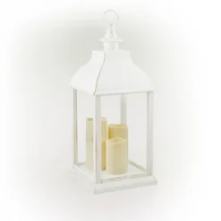 22" Candlelit Lantern With LED Lights White - Alpine Corporation -Garden Furniture Store GUEST b3463d9f 8d22 4031 9b03 b490c2030c17