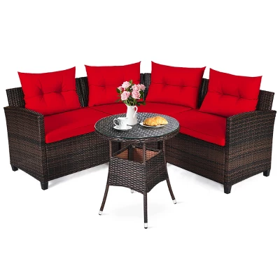 Tangkula 4PCS Outdoor Patio Conversation Set Wicker Rattan Sectional Sofa W/Cushions 11 Tangkula 4PCS Outdoor Patio Conversation Set Wicker Rattan Sectional Sofa W/Cushions - Image 11