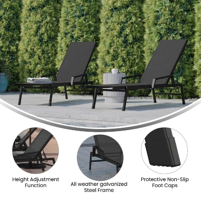 Emma And Oliver Set Of 2 Textilene Adjustable 5 Position Patio Chaise Lounge With Armrests And Metal Frame 5 Emma And Oliver Set Of 2 Textilene Adjustable 5 Position Patio Chaise Lounge With Armrests And Metal Frame - Image 5