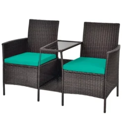 Tangkula Patio Loveseat 2 Person Cushioned Seats With Center Table Outdoor Rattan Furniture Set Turquoise/ Red -Garden Furniture Store GUEST b45ce997 2ac0 434f b8eb 61fdc4b29f33