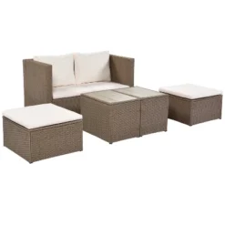 Outdoor Patio 6-Piece PE Wicker Sectional Sofa With 2 Coffee Tables, Brown Wicker + Beige Cushions - ModernLuxe -Garden Furniture Store GUEST b4bac65c fc5d 4967 81db de7e4270e873