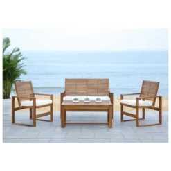 Ozark 4pc Acacia Wood Patio Conversation Set - Natural - Safavieh