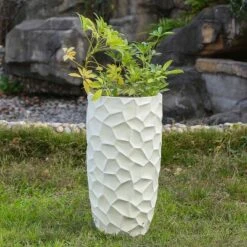 LuxenHome White MgO Geometric Pattern 22" Tall Round Planter -Garden Furniture Store GUEST b7595511 1ba9 430a a19e 00761c0e8d04
