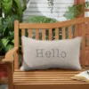 Indoor/Outdoor Hello Embroidered Lumbar Throw Pillow - Sorra Home
