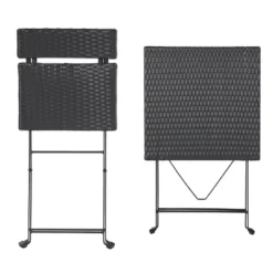 Folding Patio Bistro Set ? 3-Piece Rattan And Steel Caf� Table And Chairs For Porch Deck Garden Or Balcony Furniture By Lavish Home (Black) -Garden Furniture Store GUEST b8a7e923 0297 43c1 915f a483da230e34
