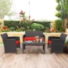 Costway 4PCS Patio Rattan Furniture Set Cushioned Chair Sofa Coffee Table White/Navy/Turquoise/Red