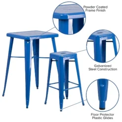 Emma And Oliver Commercial Grade 23.75" Square Metal Indoor-Outdoor Bar Set & 2 Backless Stools -Garden Furniture Store GUEST b9508cf7 018e 47d4 9d02 d0402443a031