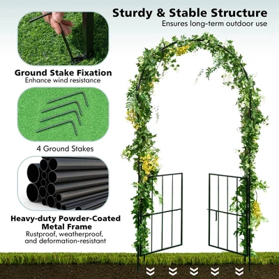 Costway Garden Arch Arbor Trellis With Gate 7.5 Ft Patio Archway Pergola For Wedding 7 Costway Garden Arch Arbor Trellis With Gate 7.5 Ft Patio Archway Pergola For Wedding - Image 7