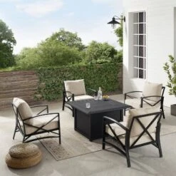 Kaplan 5pc Outdoor Conversation Set With Dante Fire Table & 4 Arm Chairs - Oatmeal - Crosley 16 Kaplan 5pc Outdoor Conversation Set With Dante Fire Table & 4 Arm Chairs - Oatmeal - Crosley -Garden Furniture Store GUEST ba96e861 7073 4024 ab70 dcc648a81b44
