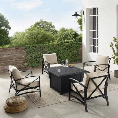 Kaplan 5pc Outdoor Conversation Set With Dante Fire Table & 4 Arm Chairs - Oatmeal - Crosley 5 Kaplan 5pc Outdoor Conversation Set With Dante Fire Table & 4 Arm Chairs - Oatmeal - Crosley - Image 5