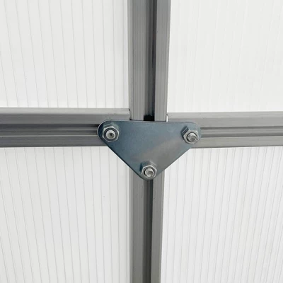 Outsunny Aluminum Greenhouse, Polycarbonate Walk-in Garden Greenhouse Kit With Adjustable Roof Vent, Rain Gutter And Sliding Door For Winter, Silver 5 Outsunny Aluminum Greenhouse, Polycarbonate Walk-in Garden Greenhouse Kit With Adjustable Roof Vent, Rain Gutter And Sliding Door For Winter, Silver - Image 5