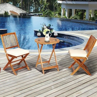 Costway 3PCS Patio Folding Wooden Bistro Set Cushioned Chair Conversation Cushion 11 Costway 3PCS Patio Folding Wooden Bistro Set Cushioned Chair Conversation Cushion - Image 11