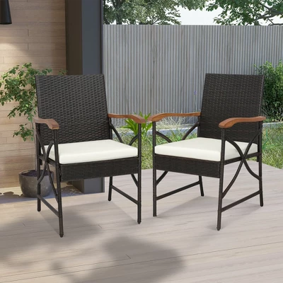 Costway 2PCS Patio PE Wicker Dining Chairs With Soft Zippered Cushions Armchairs Balcony 1 Costway 2PCS Patio PE Wicker Dining Chairs With Soft Zippered Cushions Armchairs Balcony