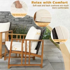 Costway 8PCS Patio Mix Brown Wicker Sofa Set Acacia Wood Frame With Seat & Back Cushions -Garden Furniture Store GUEST bdc54802 1263 41fd 97e4 13070b2ae40c
