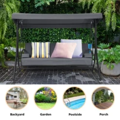 Costway Patio 3-Seat Porch Canopy Swing Converting Grey Cushion Pillow Adjust -Garden Furniture Store GUEST be6ac8fd 7ca3 424d b3f6 5e06b7c4a474