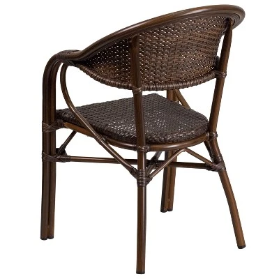 Merrick Lane Wicker Rattan Patio Chair With Curved Back And Aluminum Bamboo Frame 8 Merrick Lane Wicker Rattan Patio Chair With Curved Back And Aluminum Bamboo Frame - Image 8